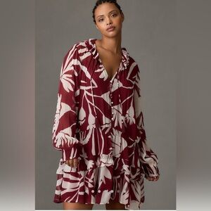 Anthropologie Maria's Printed Chiron Mini Dress in Wine 2X like new worn once.